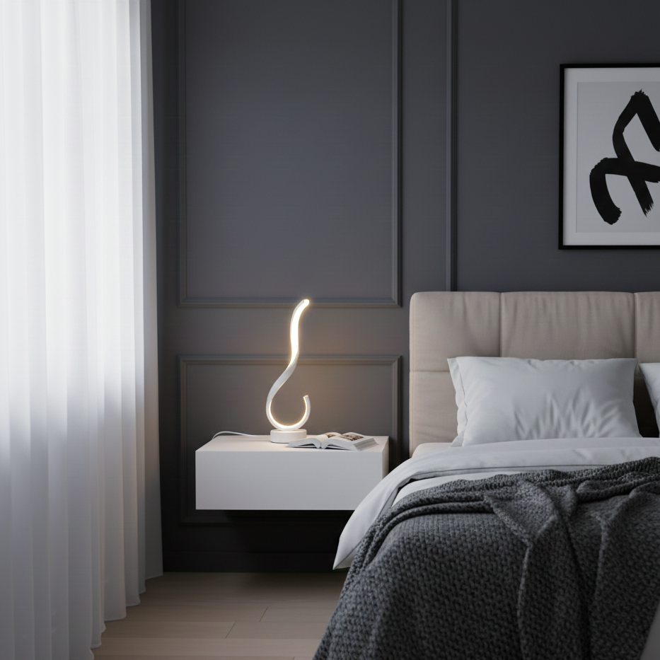 Lampe de Chevet LED Courbe Minimaliste Blanche